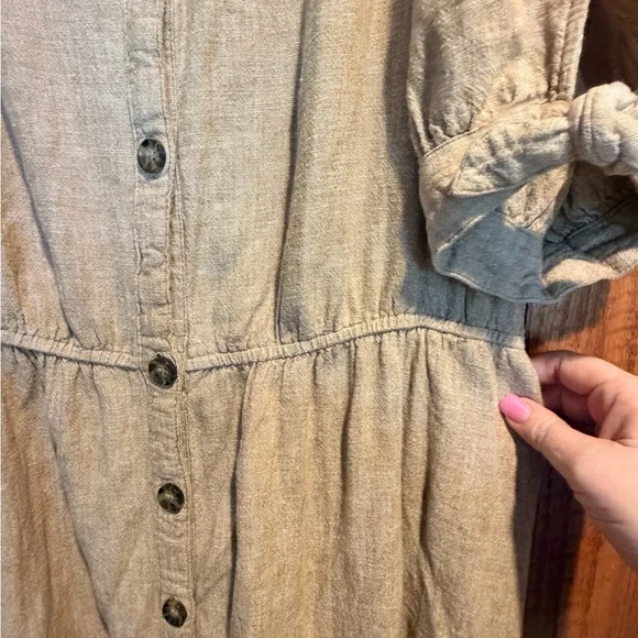 Time and Tru Button-Front Beige Linen Midi Dress - Picture 4 of 6